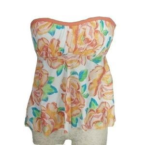 Kim Rogers‎ Woman's Hawaiian Floral Strapless Tankini Swimwear Top Size Small